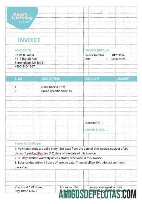 para download Modelo de fatura de cuidados com animais de estimação